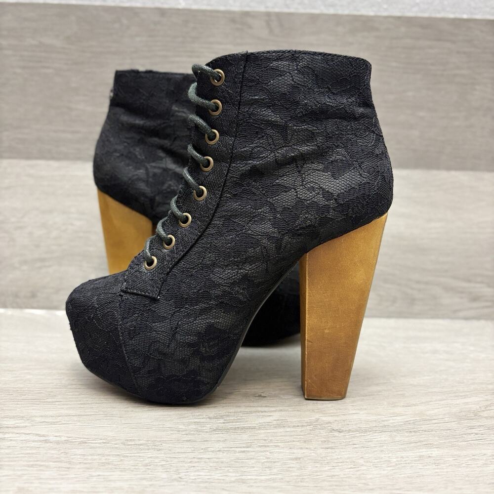 Truffle Black Lace Bootie Platform Wood Heel Goth Victorian Ankle Boots EU 36 - Picture 2 of 12